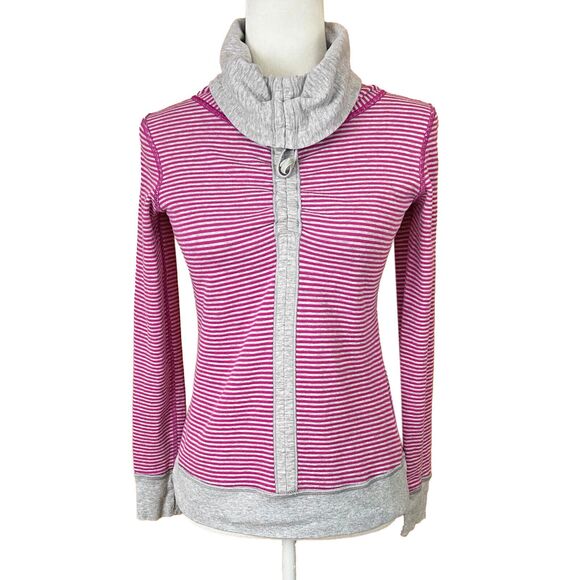 Lululemon In A Cinch Long Sleeve Tee Sz 4 *READ Reversible Gray/Raspberry Stripe - Picture 1 of 10